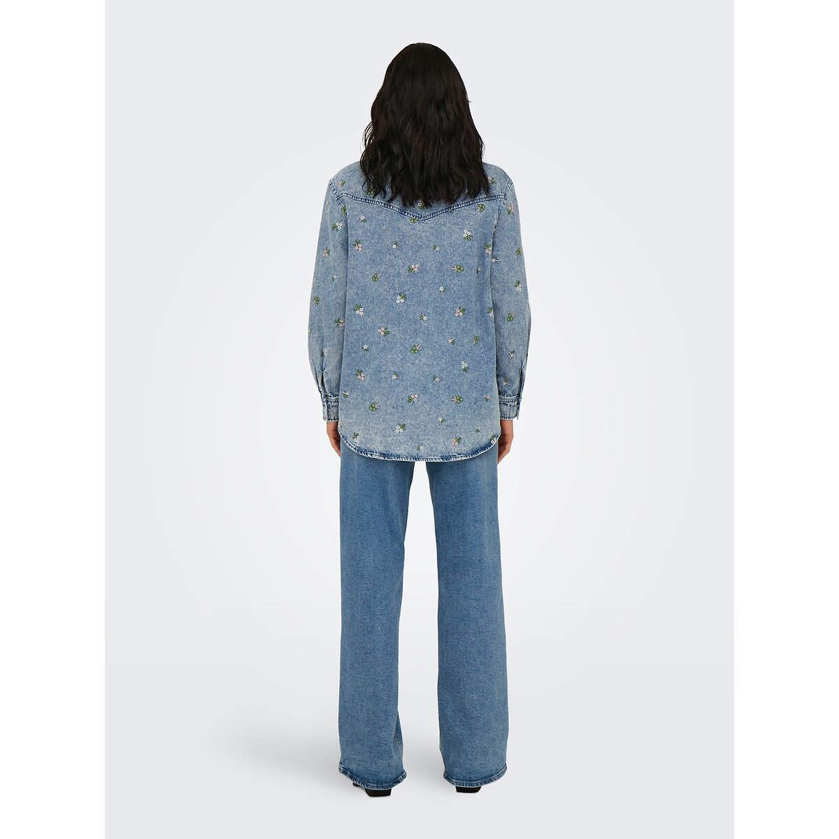 Gebloemd denim hemd lichtblauw, ONLY