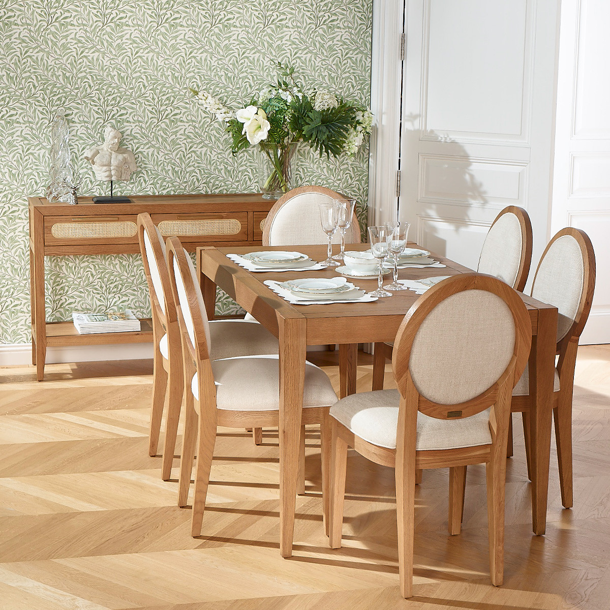 Table à rallonges 10 couverts en chêne, 220 x 90 cm MONTANA beige, ROBIN DES BOIS