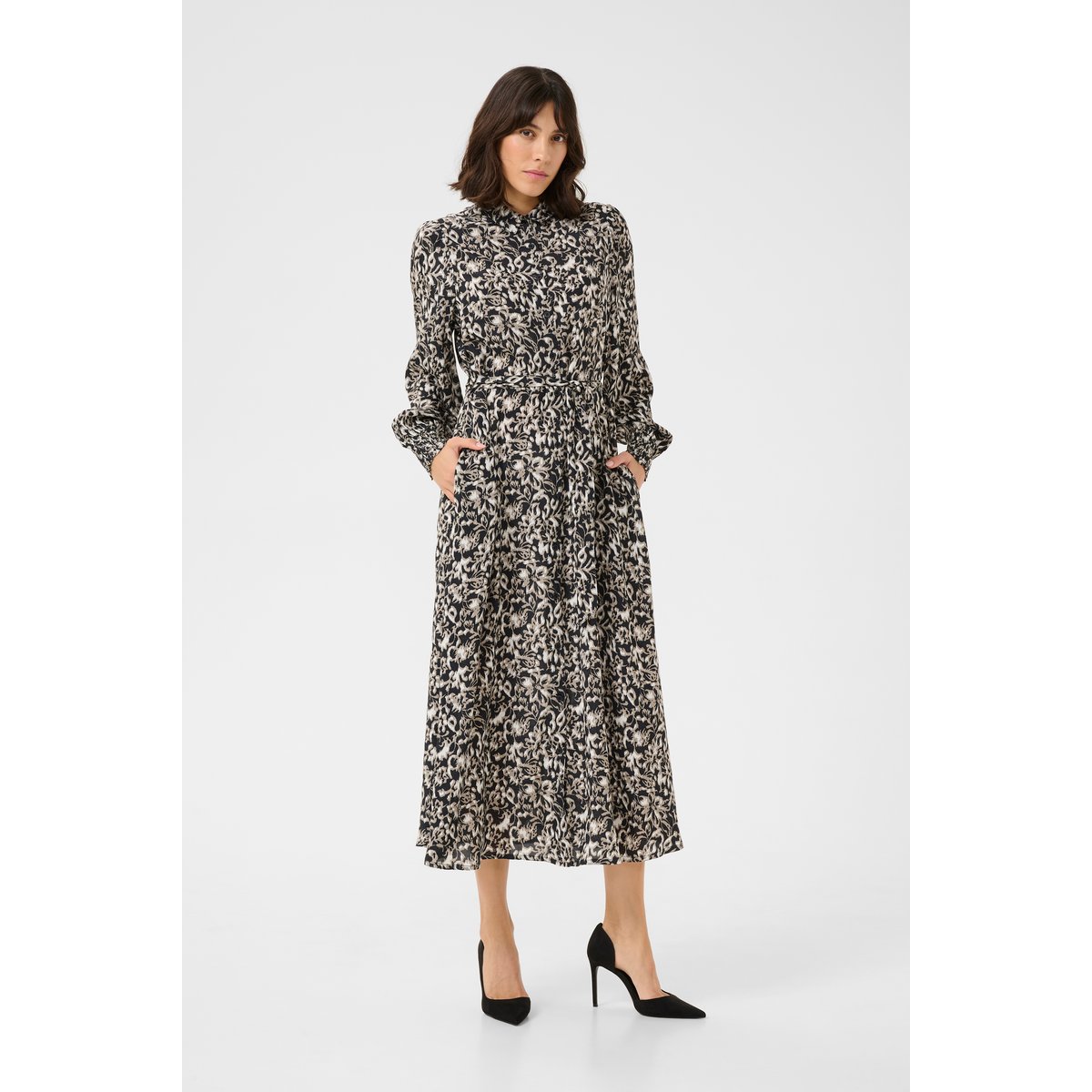 Dress noir/gris elefants. graphicflower, KAFFE