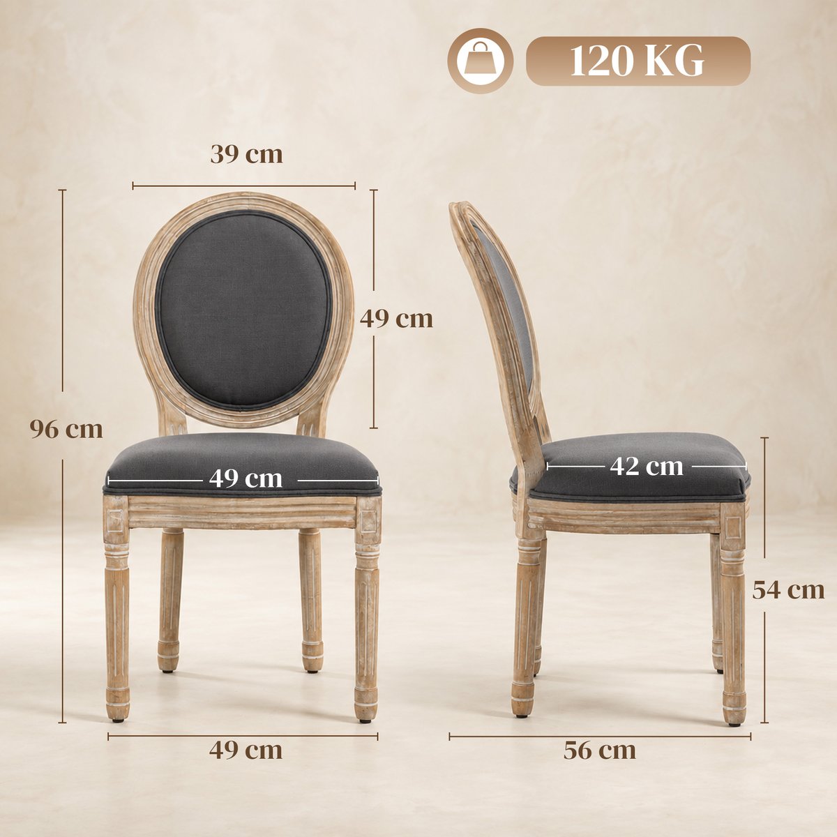 Chaise de salle à manger Tissu effet lin (100 gris, HOMCOM