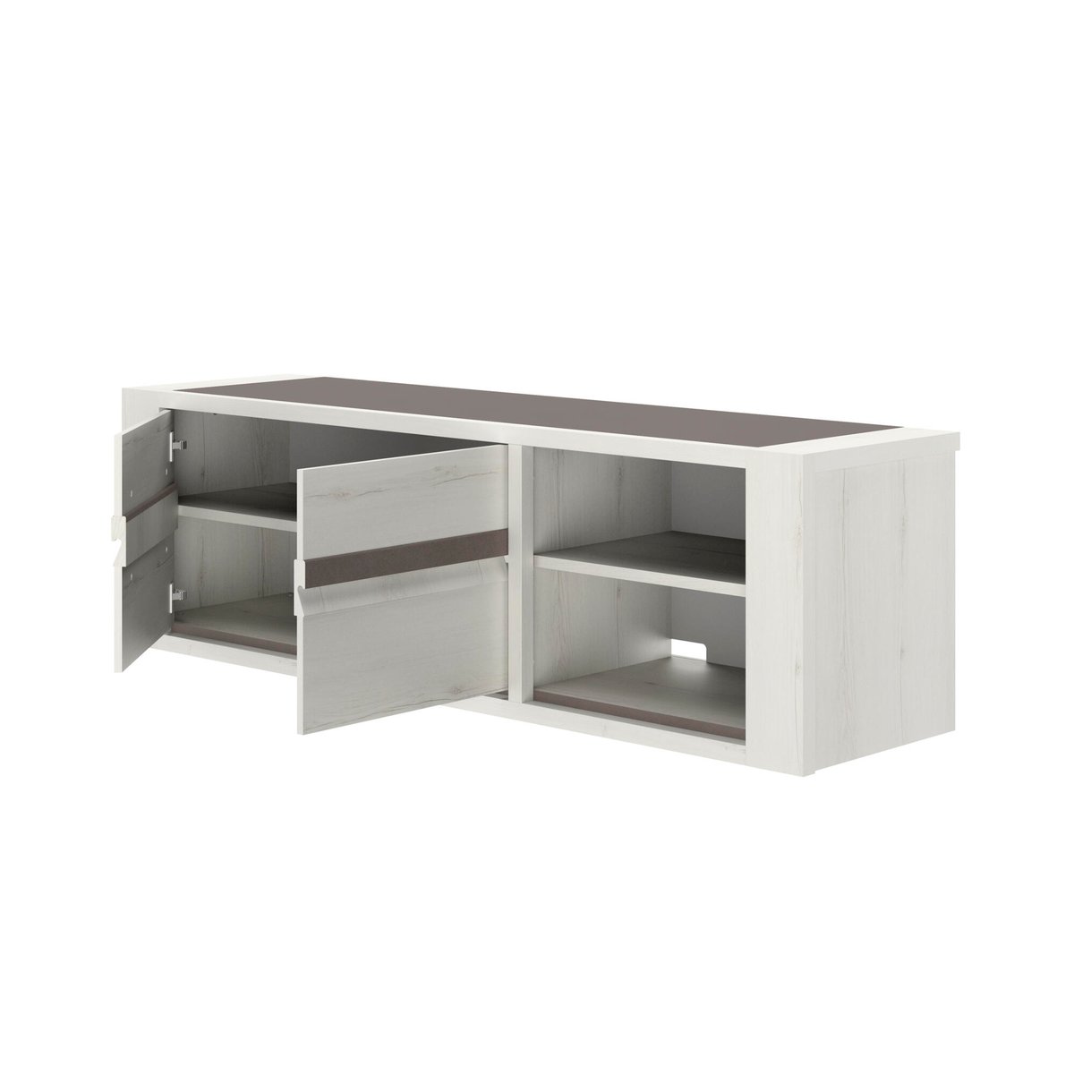 Meuble tv 2 portes 190cm avec tablettes beige, GAMI