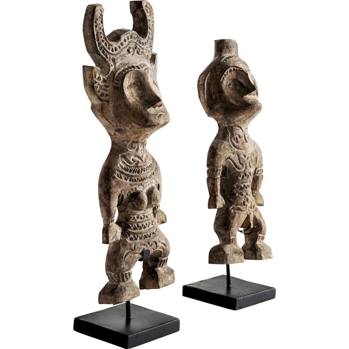 Figurines décoratives en bois, Lot de 2 marron vieilli et noir, RECOLLECTION