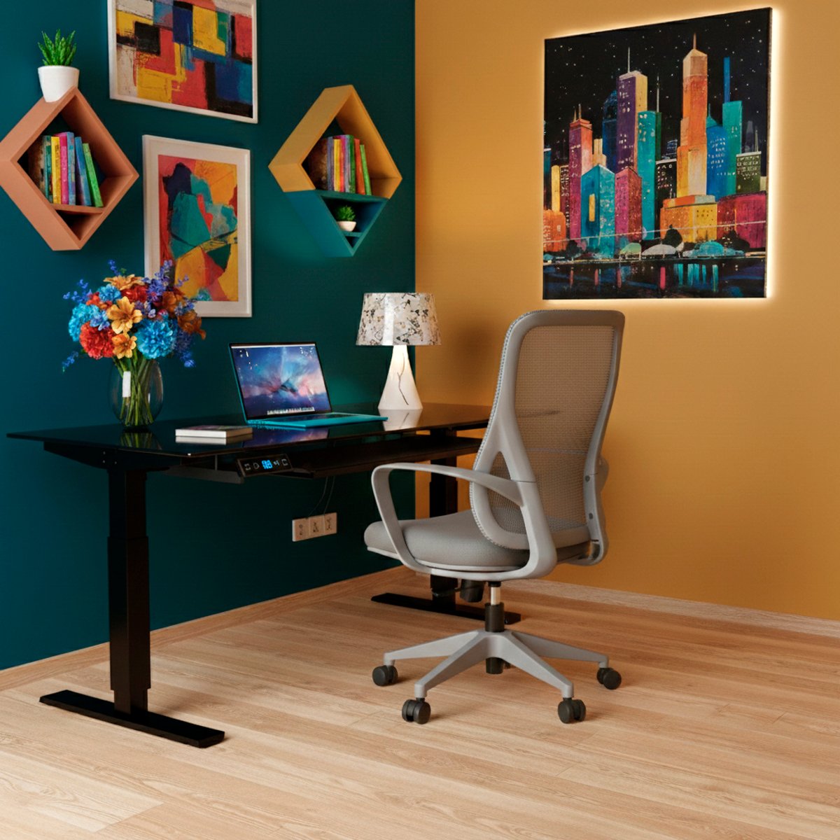 Chaise de bureau à roulettes en tissu et mesh, SELENE gris, HISPANOHOGAR