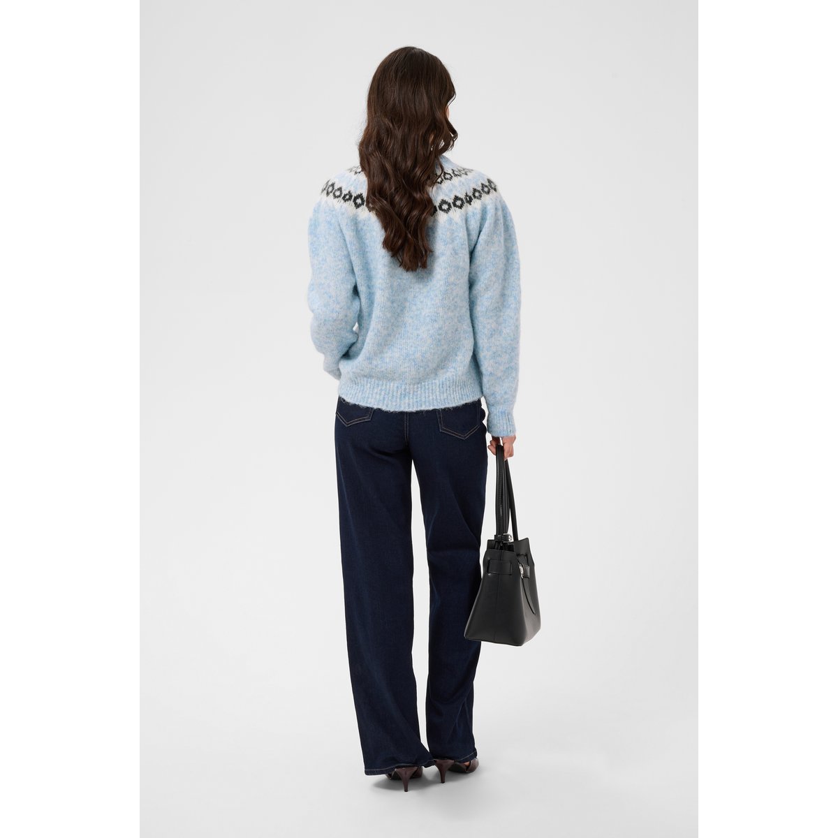 Pullover tricoté bleu blue mel. grey/chalk pattern, KAFFE