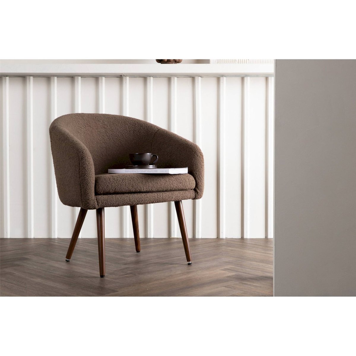 Fauteuil bouclette collection GLITENS marron bouclette et effet noyer, RECOLLECTION