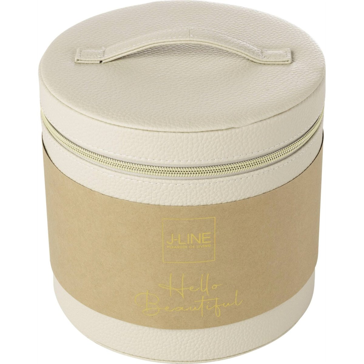 Boîte à cosmétiques ronde avec miroir beige avec détails dorés, RECOLLECTION