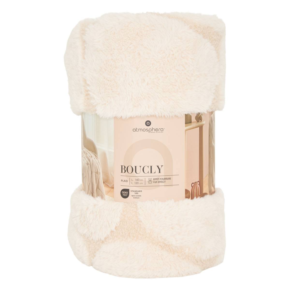 Plaid BOUCLY beige lin, ATMOSPHERA