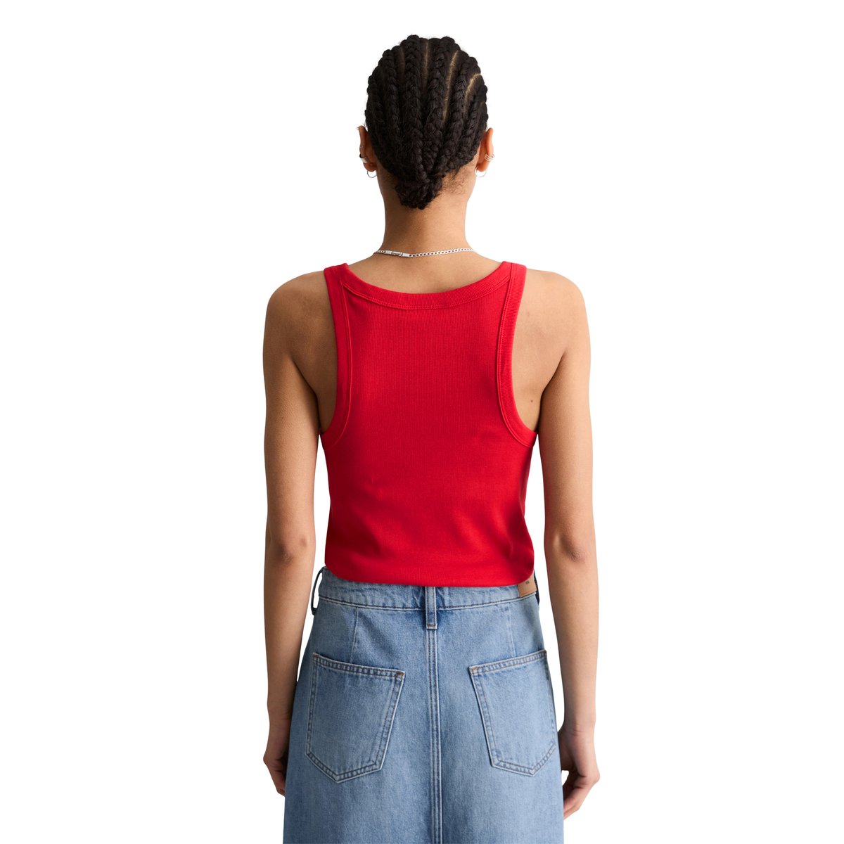 Débardeur côtelé DfC slim en jersey stretch de coton bio rouge clair, MARC O’POLO DENIM