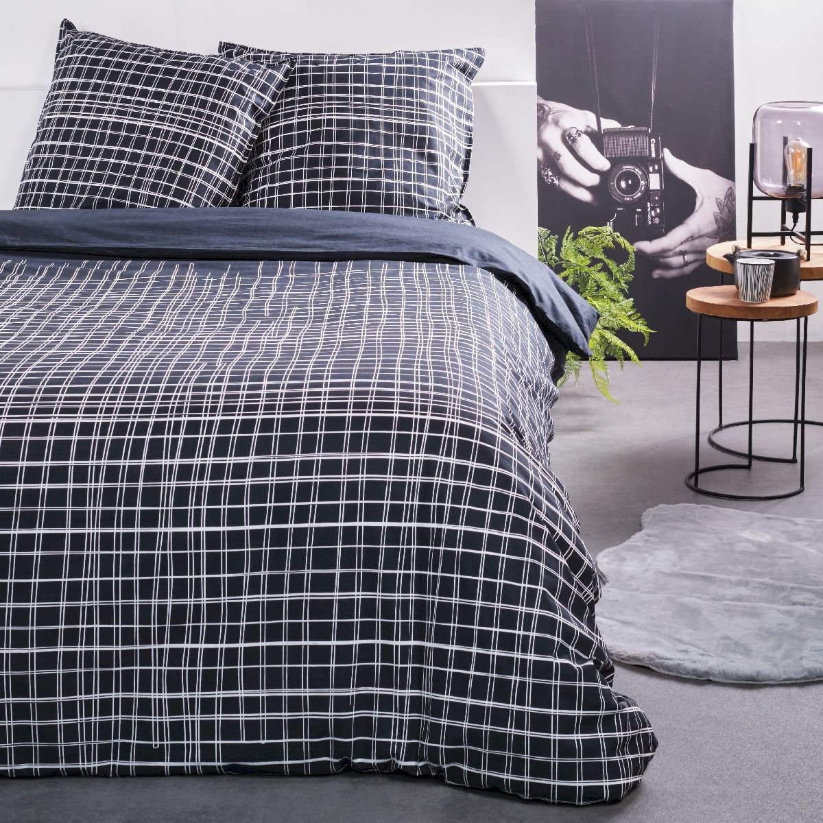 Parure de lit imprimé Graphique coton SUNSHINE JADE gris anthracite, TODAY