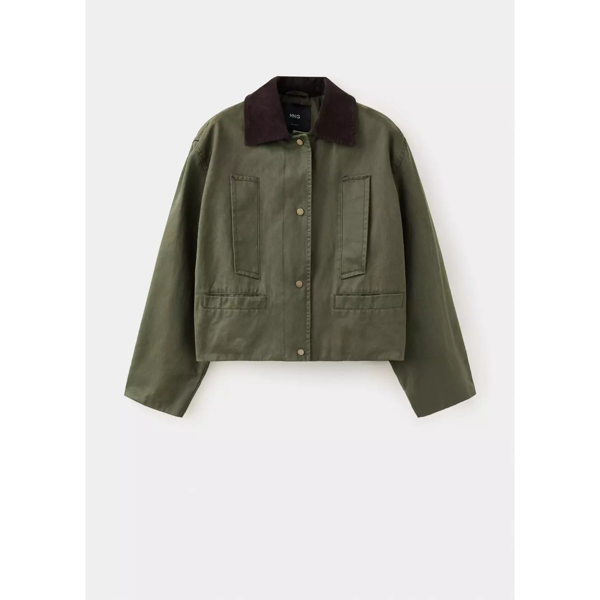Veste avec col en velours côtelé kaki, MANGO