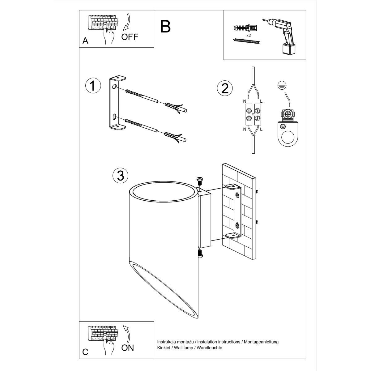 Applique Aluminium Noir G9 1 Penne 20 noir, EDEN