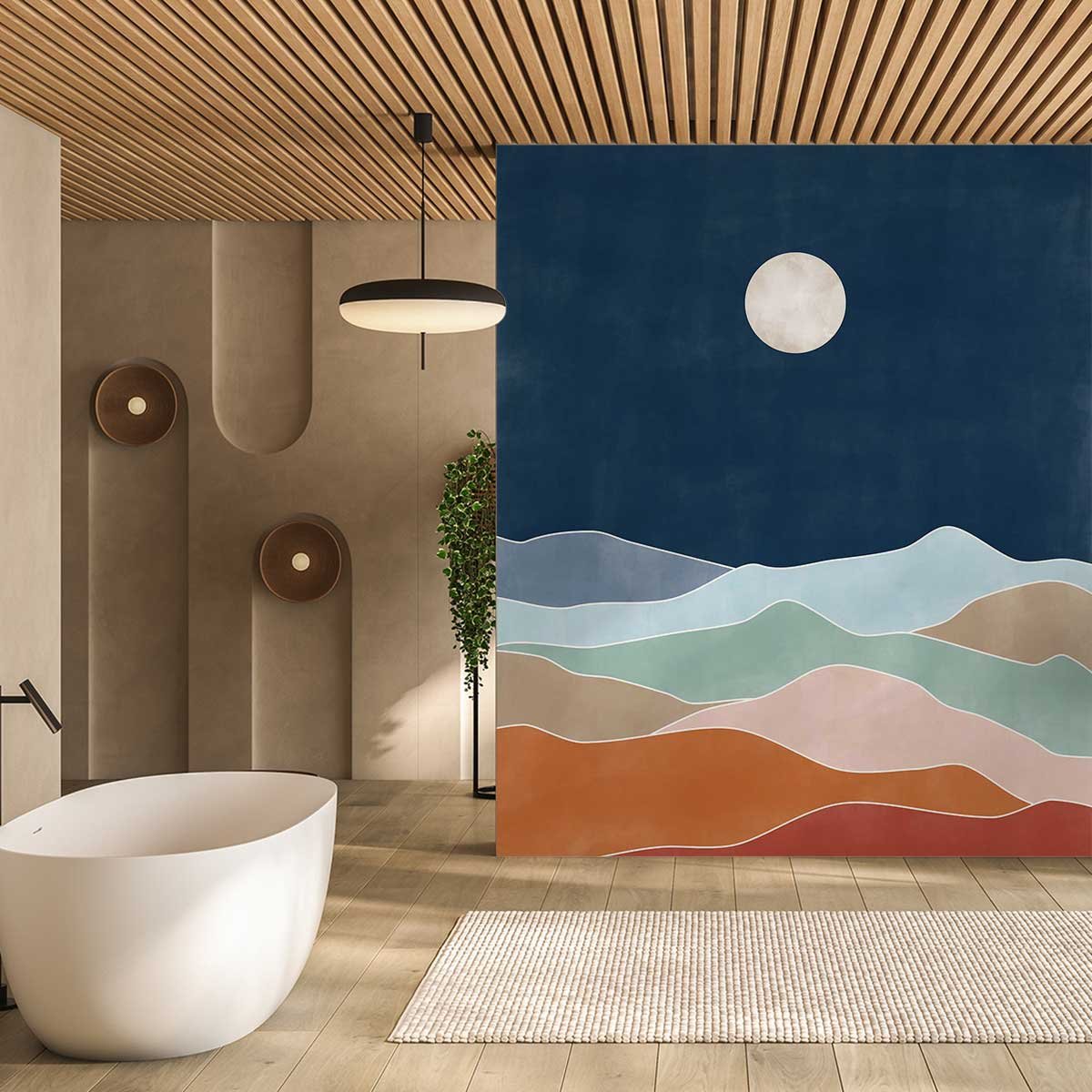 Papier peint lune bleu intissé, HEXOA