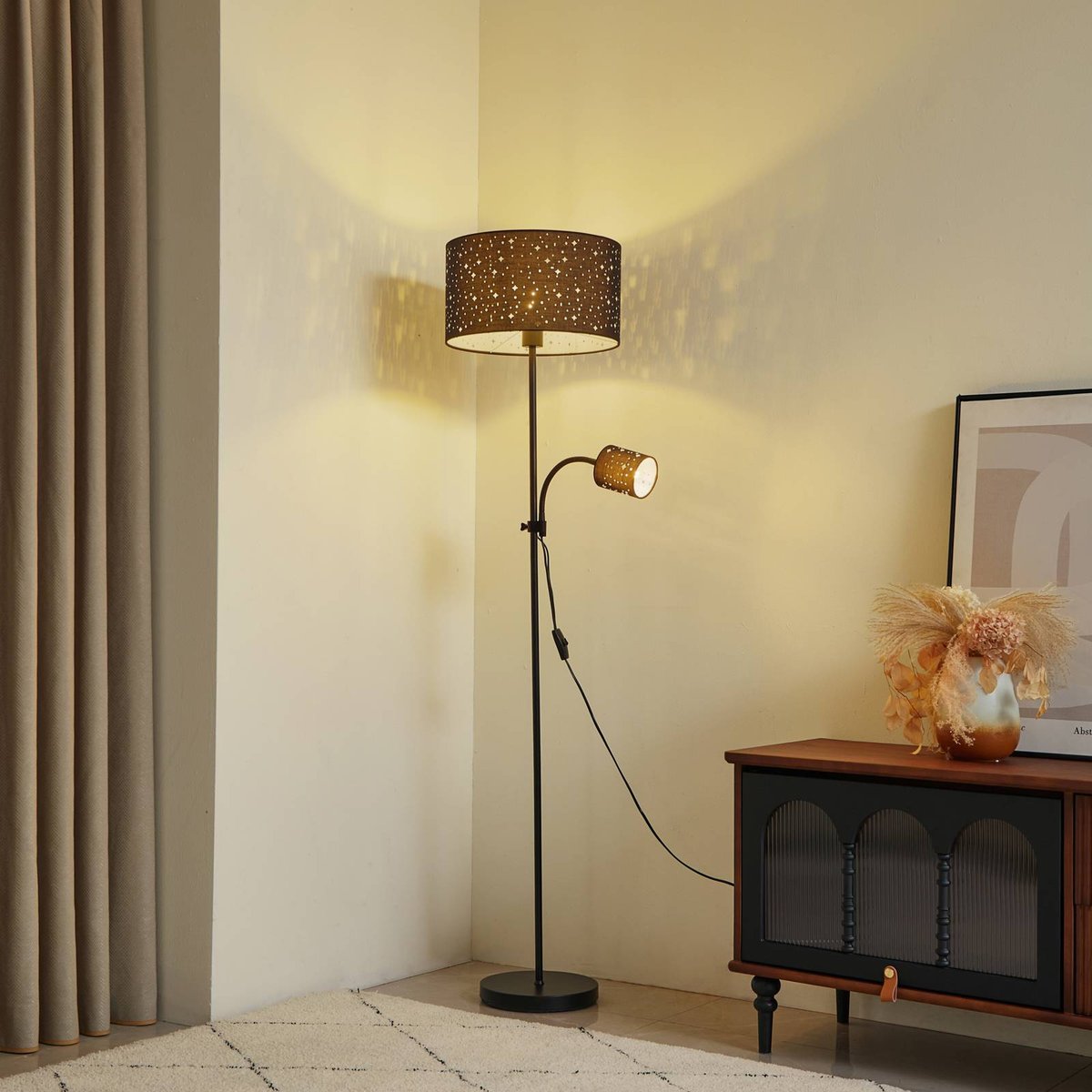 Lampadaire en métal moderne, Melanie nickel mat, gris, LINDBY
