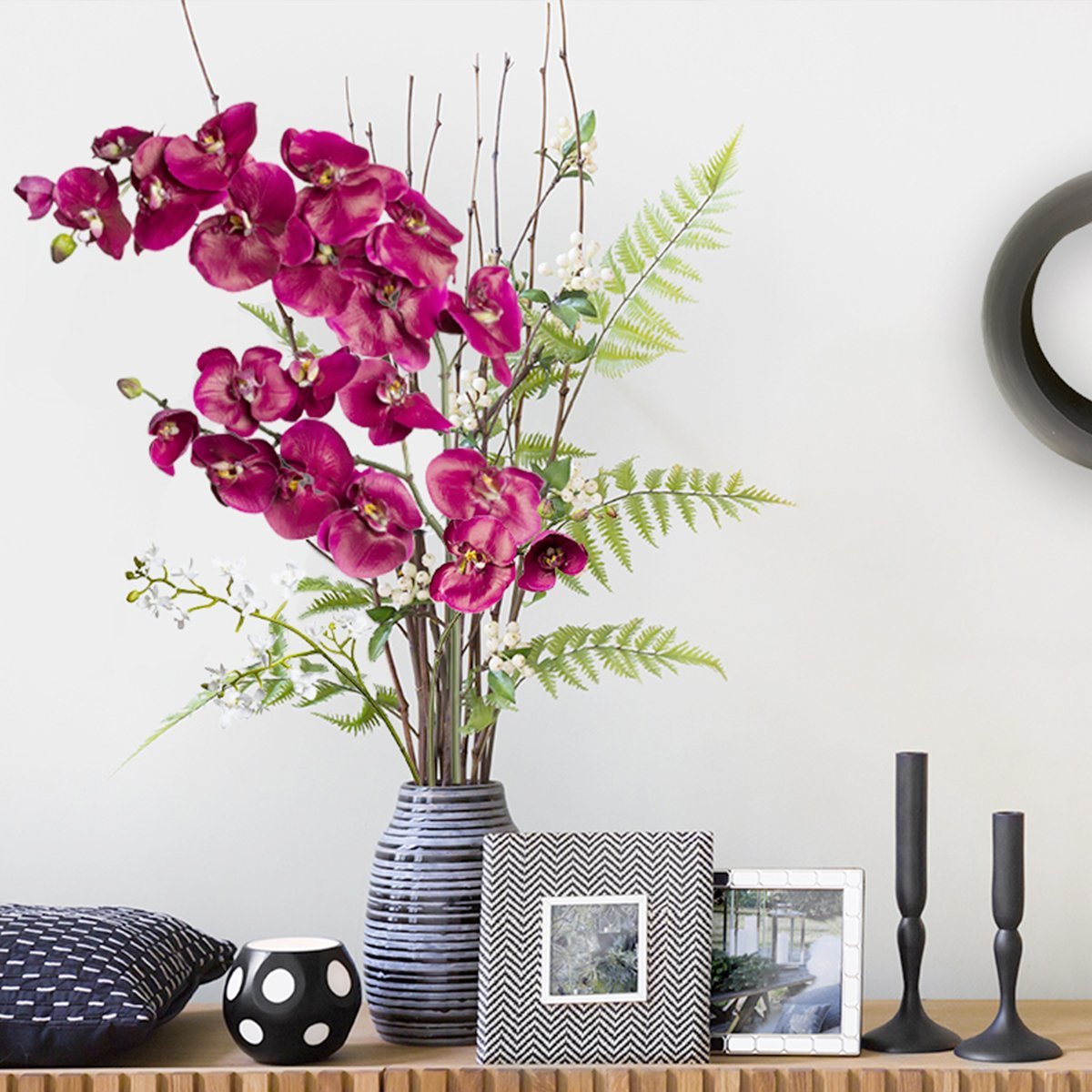 Tige d'orchidée phalaenopsis artificielle H87 fuchsia, SIA DECO