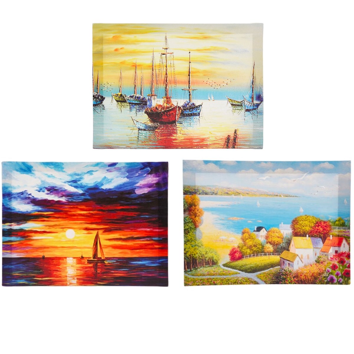 Set de 3 tableaux peintures bord de mer 30x40x1.5cm multicolore, WADIGA