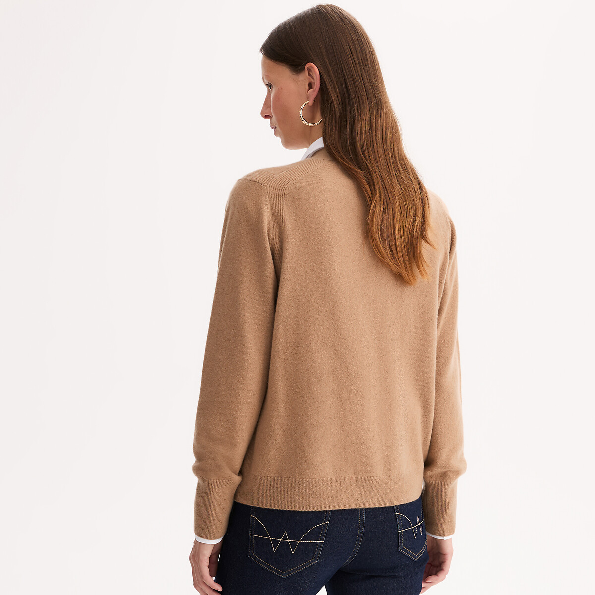 Gilet boutonné en cachemire, fine maille camel, ANNE WEYBURN