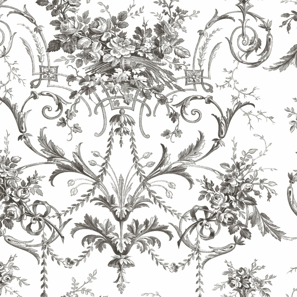 Papier peint ornement baroque Tuileries gris, LAURA ASHLEY