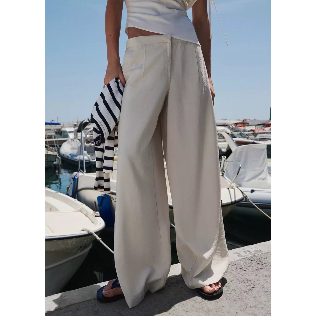 Pantalon large fluide à pinces beige, MANGO TEEN