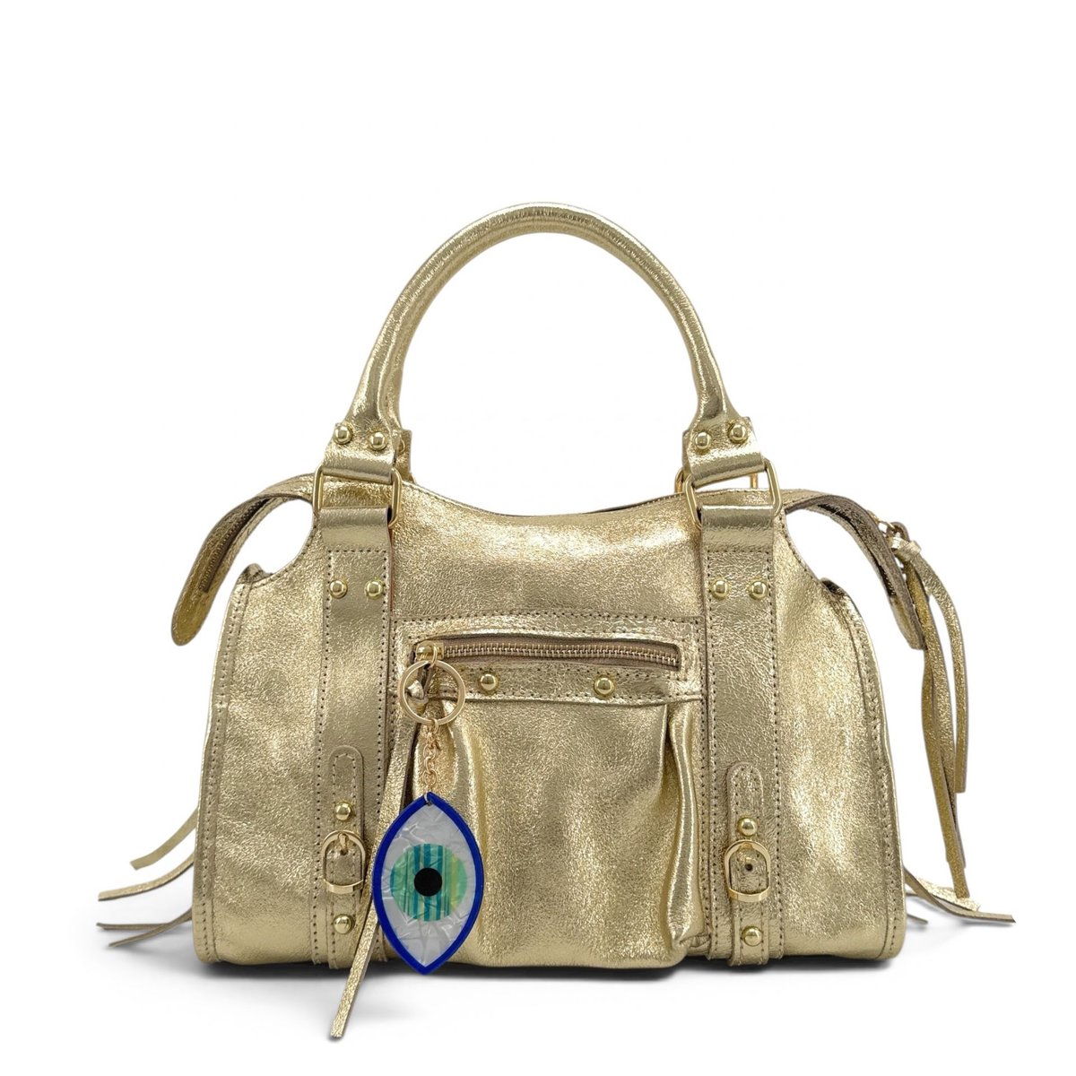 Sac à main en cuir italien brossé SANDSTORM GOLD (petit modèle) or pâle, OH MY BAG