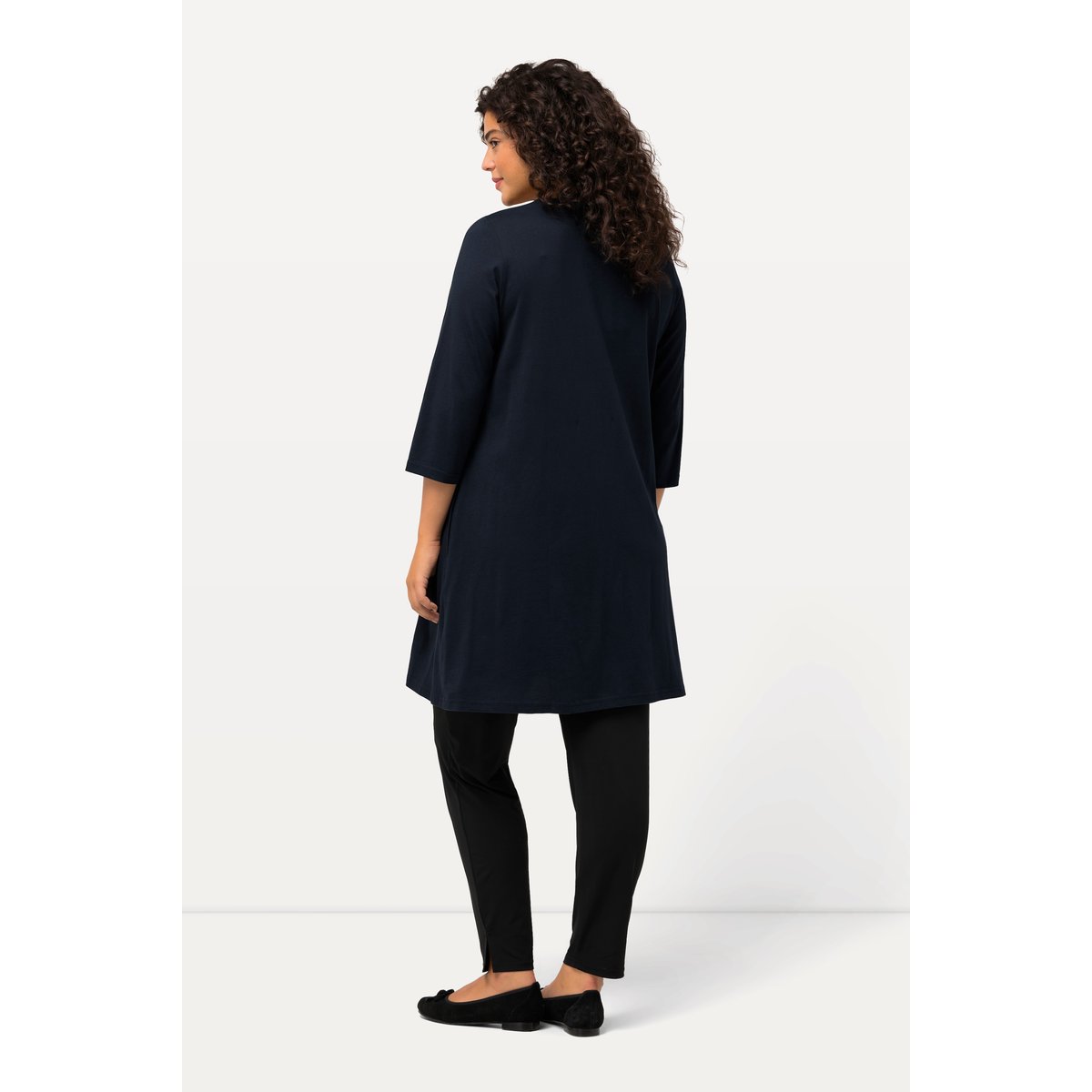T-shirt long, coupe évasée. Manches 3/4 marine, ULLA POPKEN