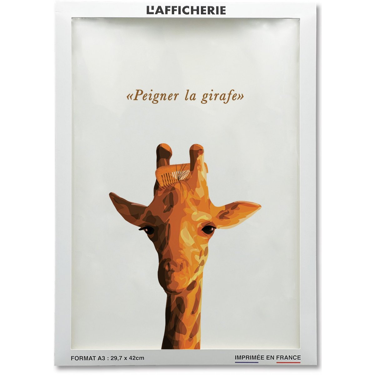 Affiche 'Peigner la girafe' blanc, L'AFFICHERIE