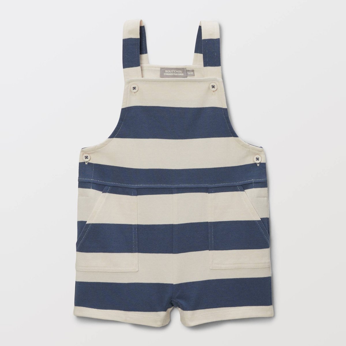 Salopette courte rayée en coton BIO GOTS mer, BOUT'CHOU