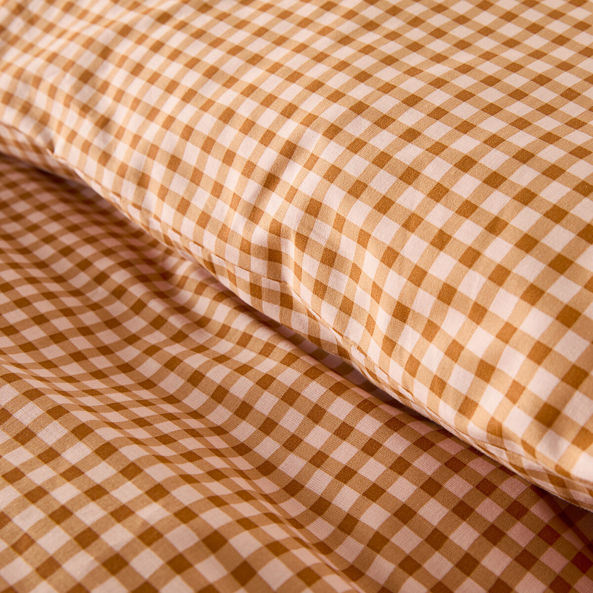 Conjunto de cama con un 30% de algodón reciclado, funda de almohada rectangular, estampado de cuadro vichy caramelo, LA REDOUTE INTERIEURS
