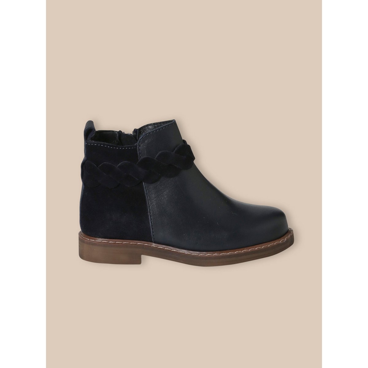 Boots tresse en cuir marine, CYRILLUS