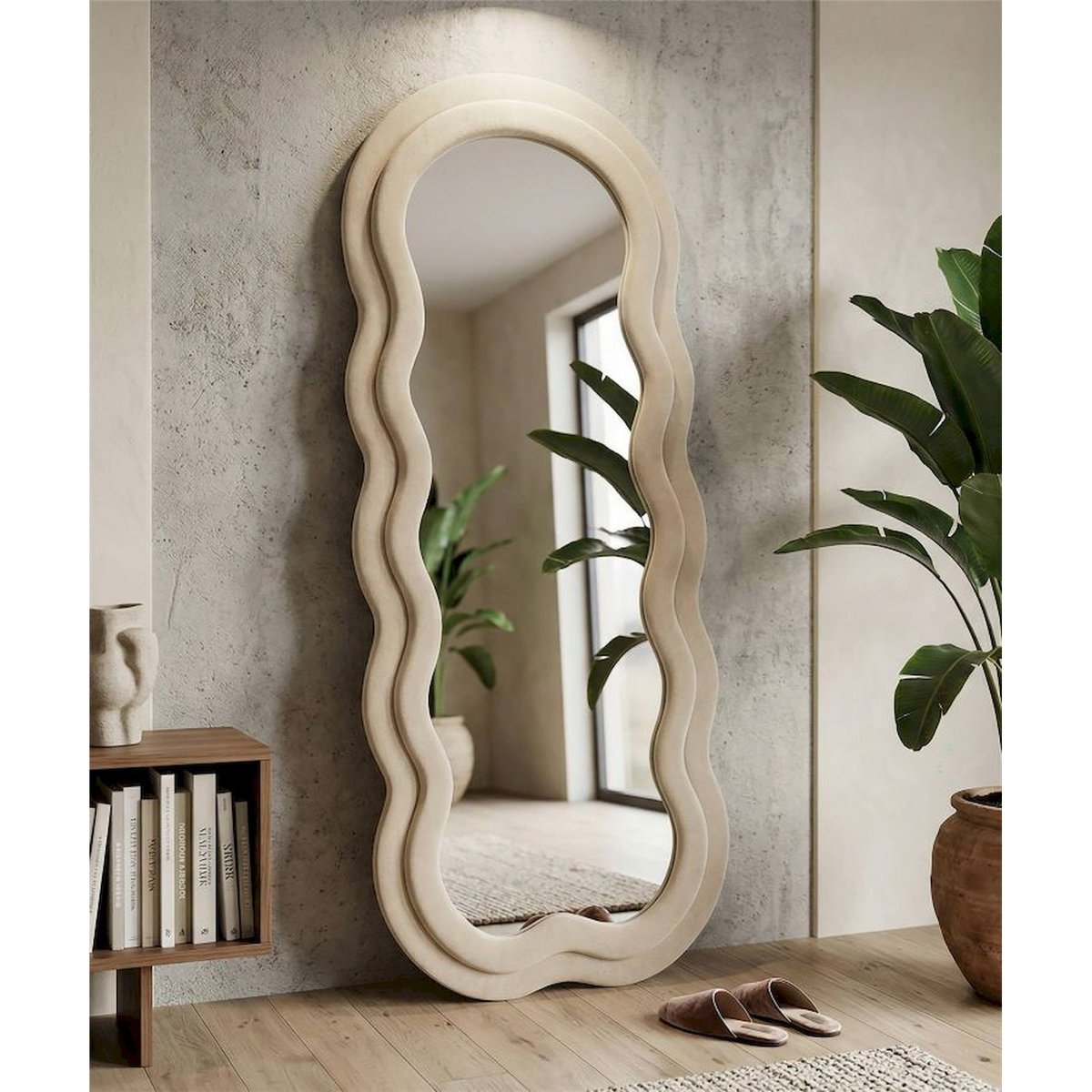 Miroir mural ondulé cadre tissu doux GLAM crème, RECOLLECTION