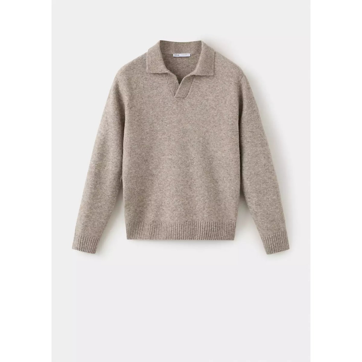 Polo en jersey mélange laine et alpaga beige, MANGO MAN