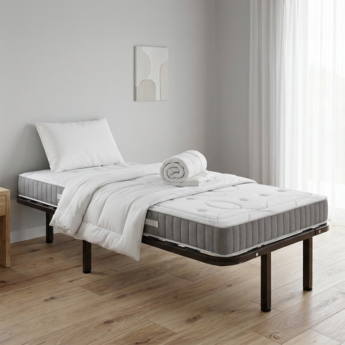 Prêt-à-dormir INTUITION avec Cadre à lattes, Couette, Oreillers et Protège-matelas blanc, OLYMPE LITERIE