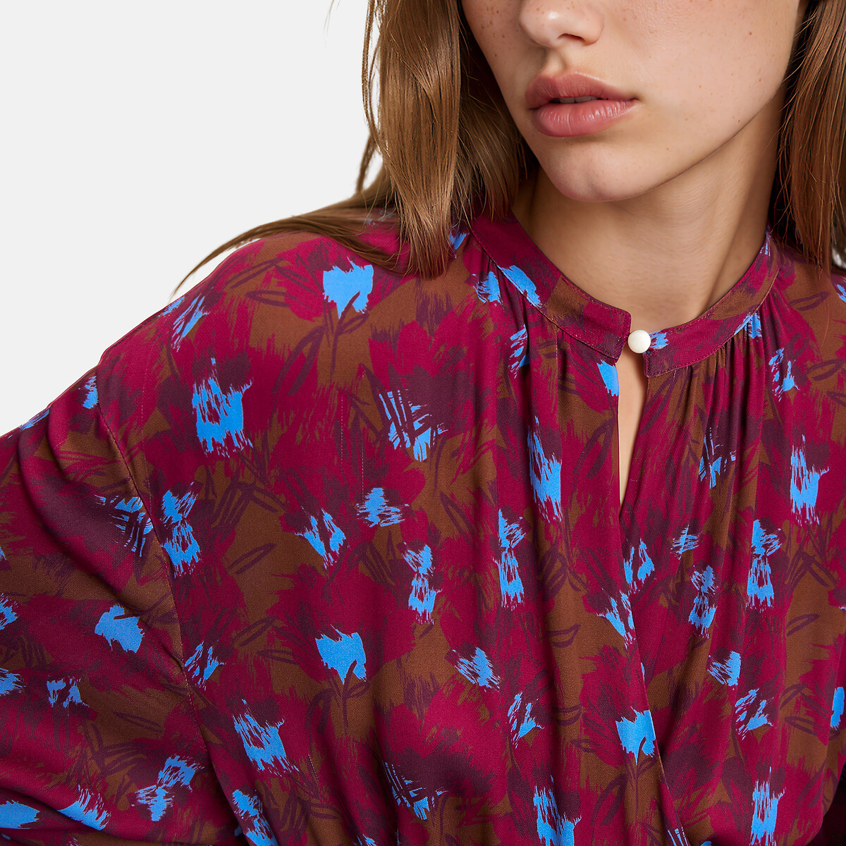 Robe longue imprimé floral à manches longues et col rond imprimé marron, LA REDOUTE COLLECTIONS
