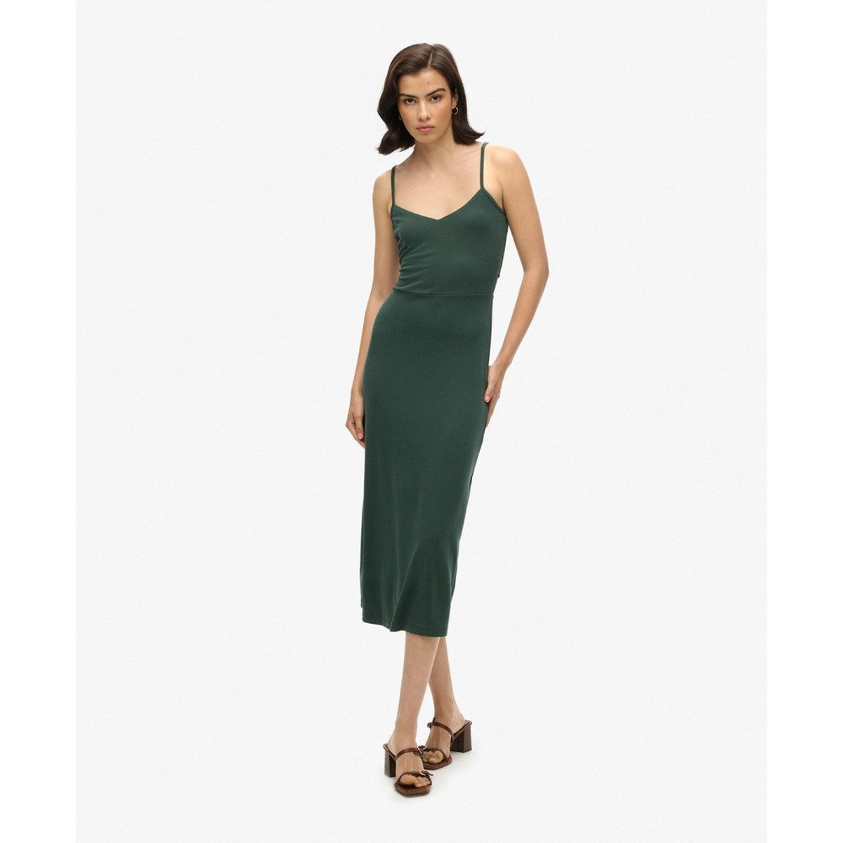 Robe en jersey à dos ouvert vert forêt, SUPERDRY