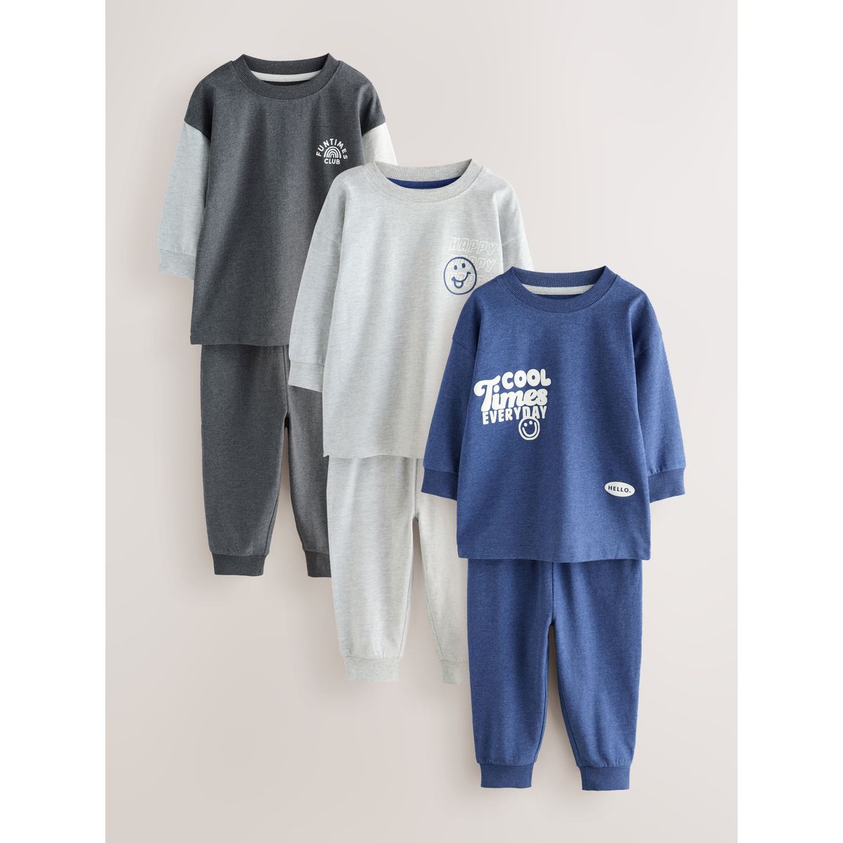 Pyjama décontracté, lot de 3 slogan bleu/gris, NEXT