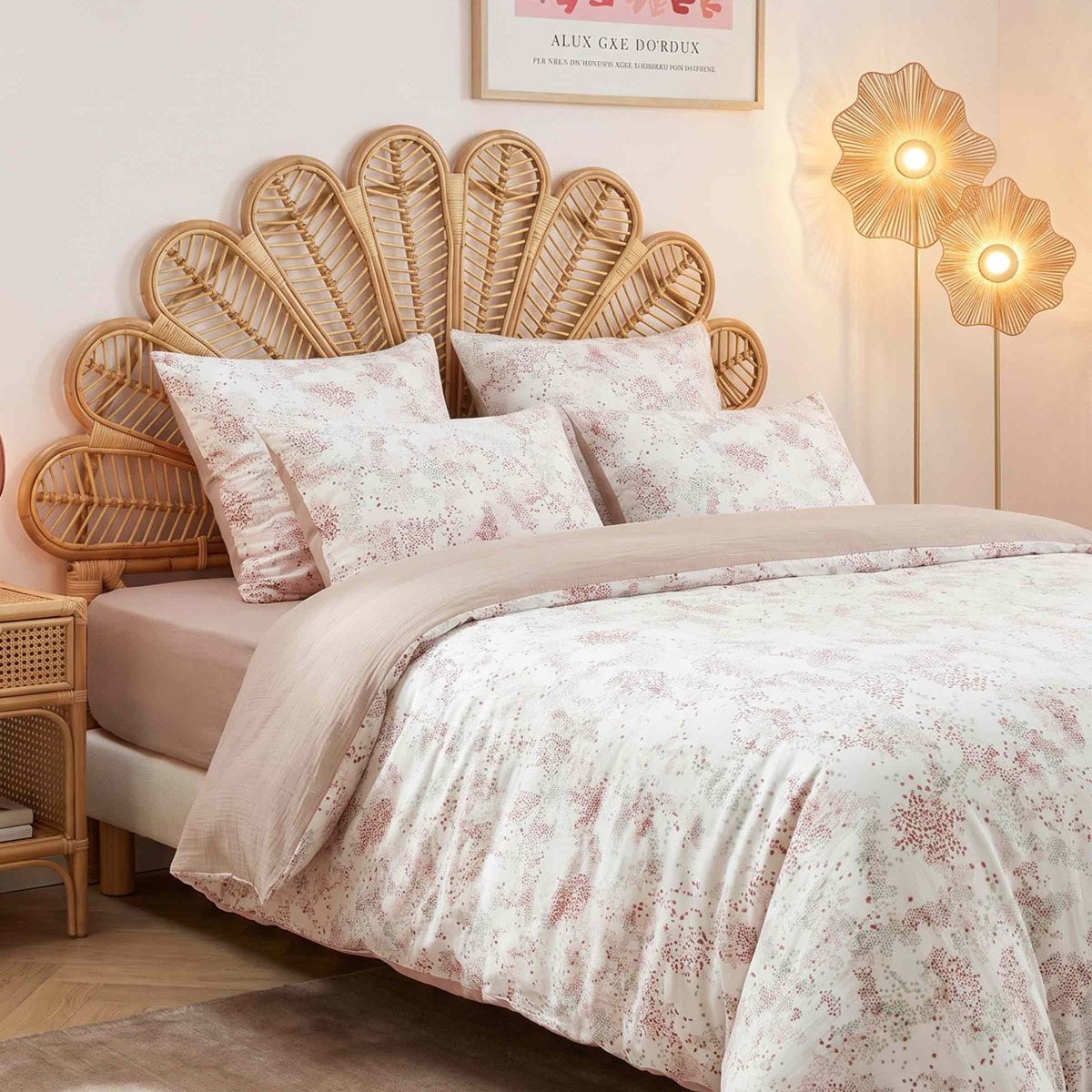 Parure housse de couette gaze de coton + 2 taies 65x65cm ELSA LOFT ecru, SENSEI MAISON