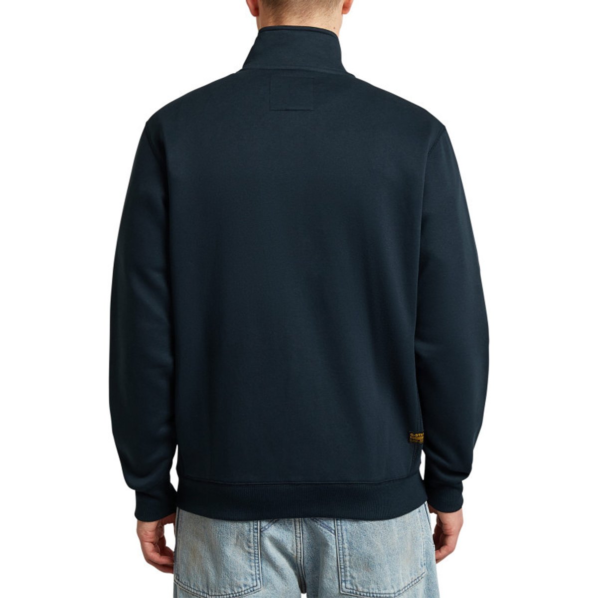 Sweat zippé bleu marine uni avec une coupe droite et un col montant bleu foncé, G-Star RAW