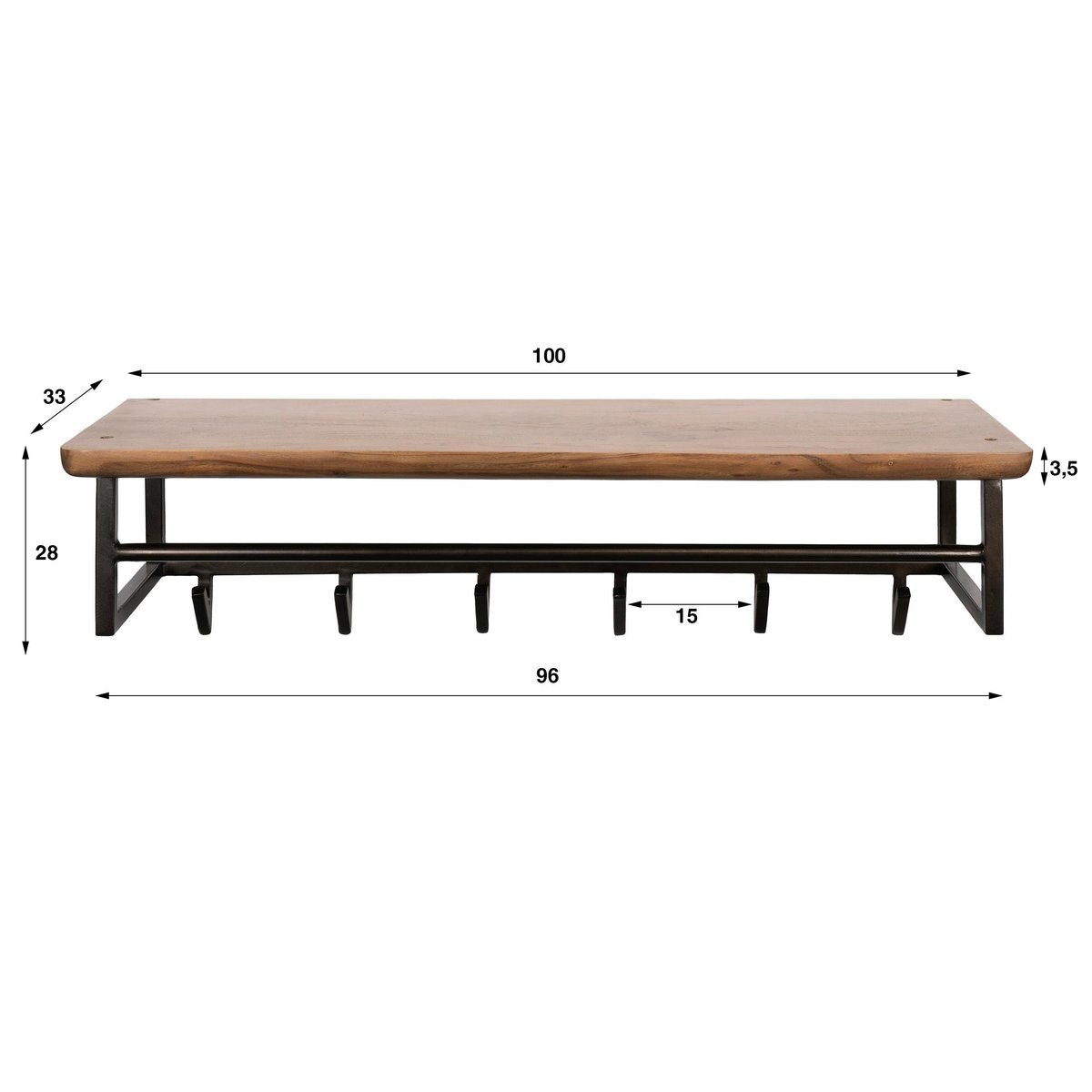 Portemanteau mural 1 étagère bois 1 tringle 6 crochets NAKO marron, PIER IMPORT