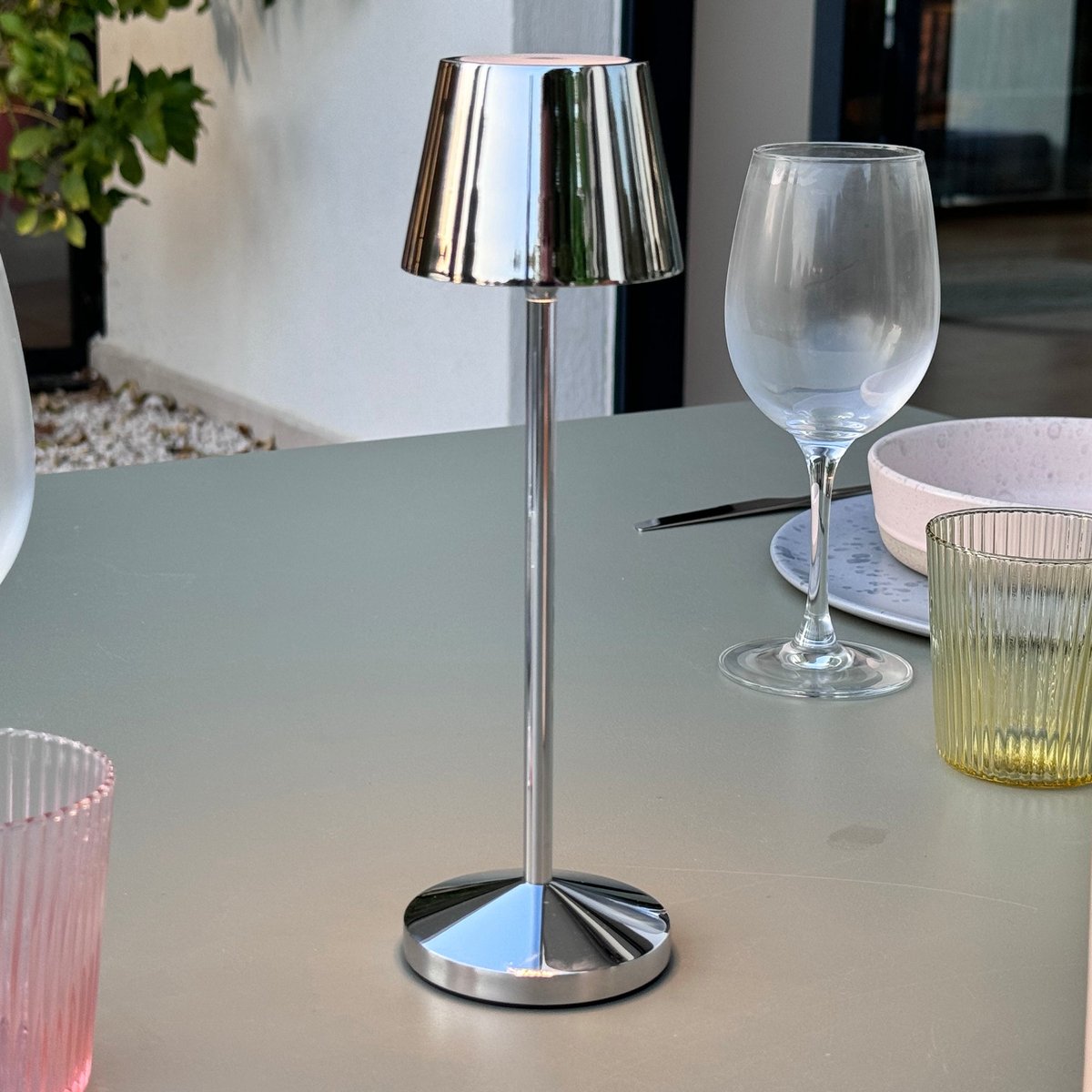 Lampe de table sans fil EMILY argent, LUMISKY