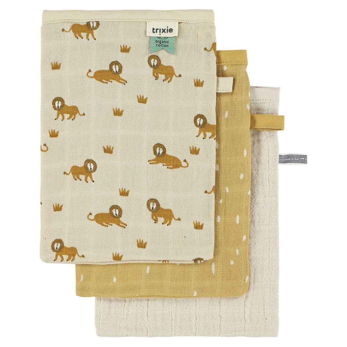 Lot de 3 gants de toilette jaune lion, TRIXIE