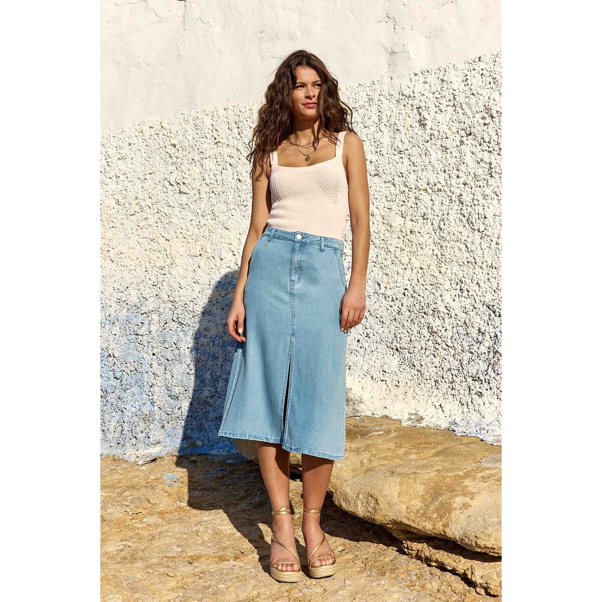 Jupe midi en lyocell, JOELY bleu stone, LA PETITE ETOILE