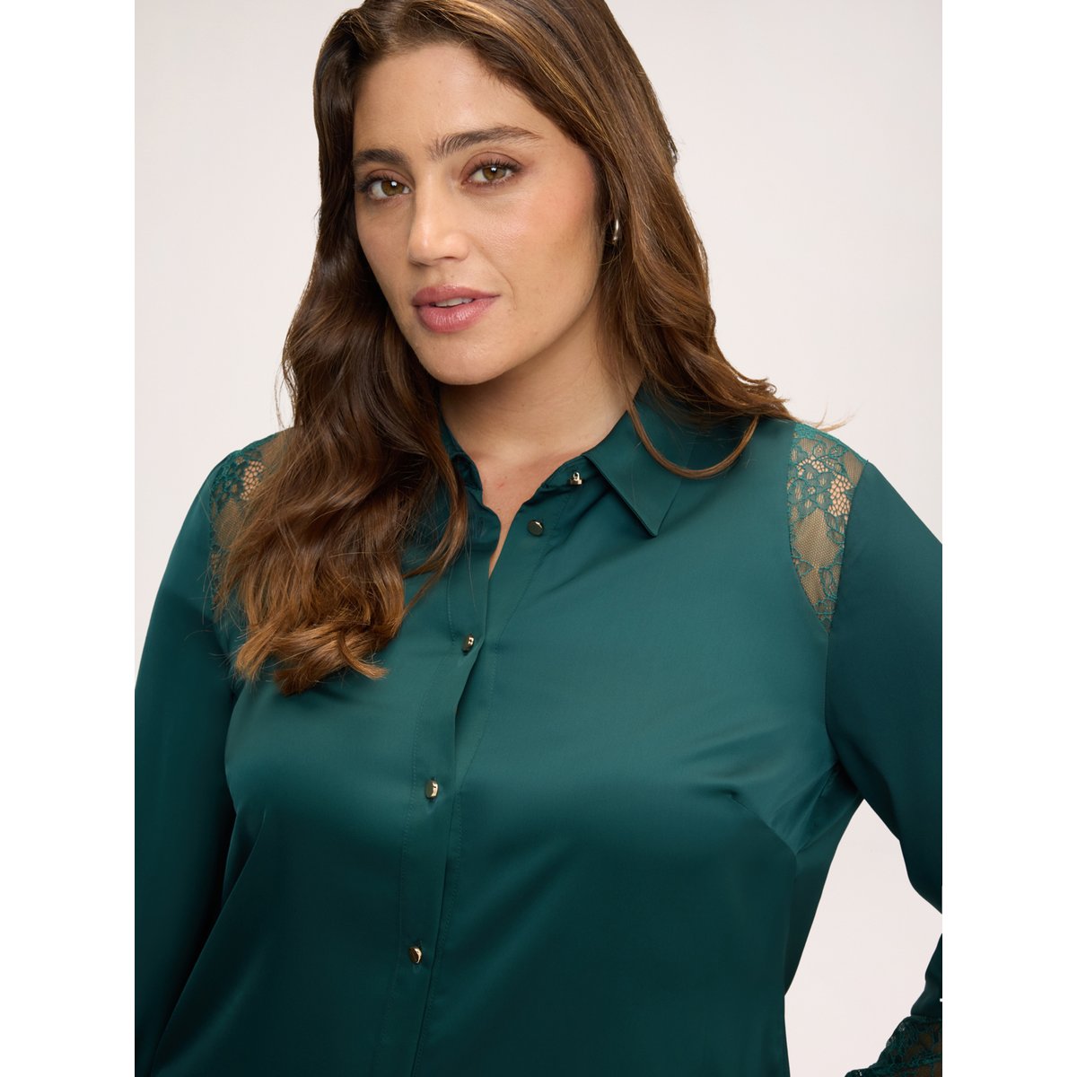 Chemisier avec inserts en dentelle vert, FIORELLA RUBINO