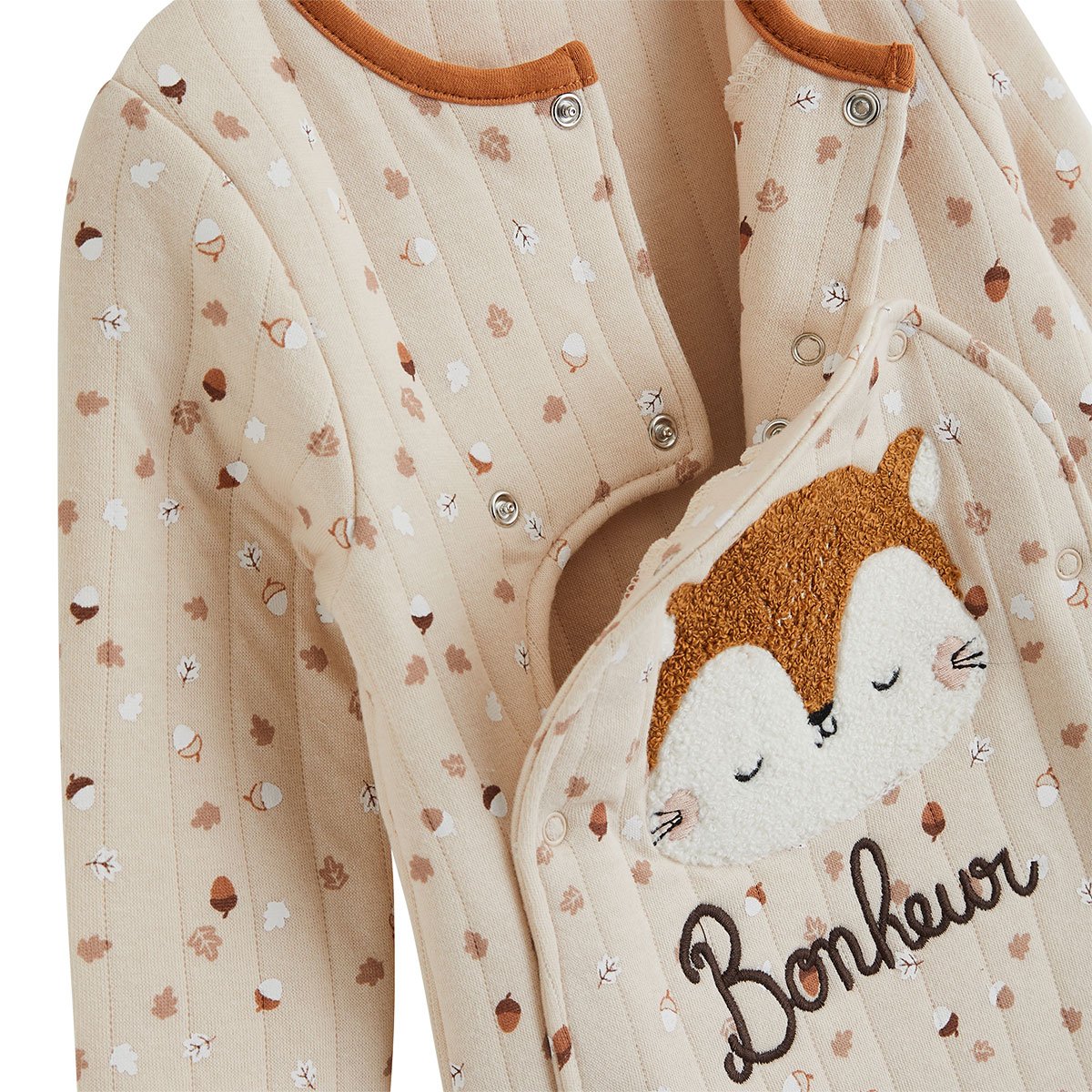 Pyjama bébé matelassé ouverture pont Caramel ecru, PETIT BEGUIN