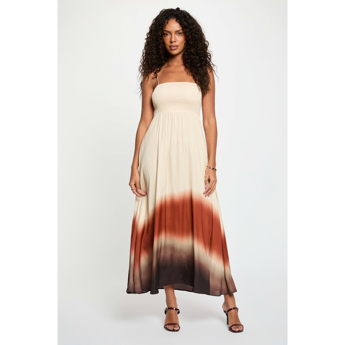 Robe longue droite fluide marron foncé, MORGAN