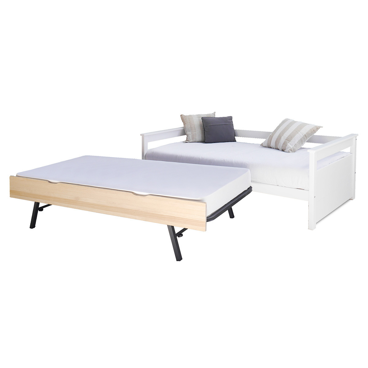 Lit banquette gigogne Bois massif  IZAO blanc et bois, AKITEN RETAIL