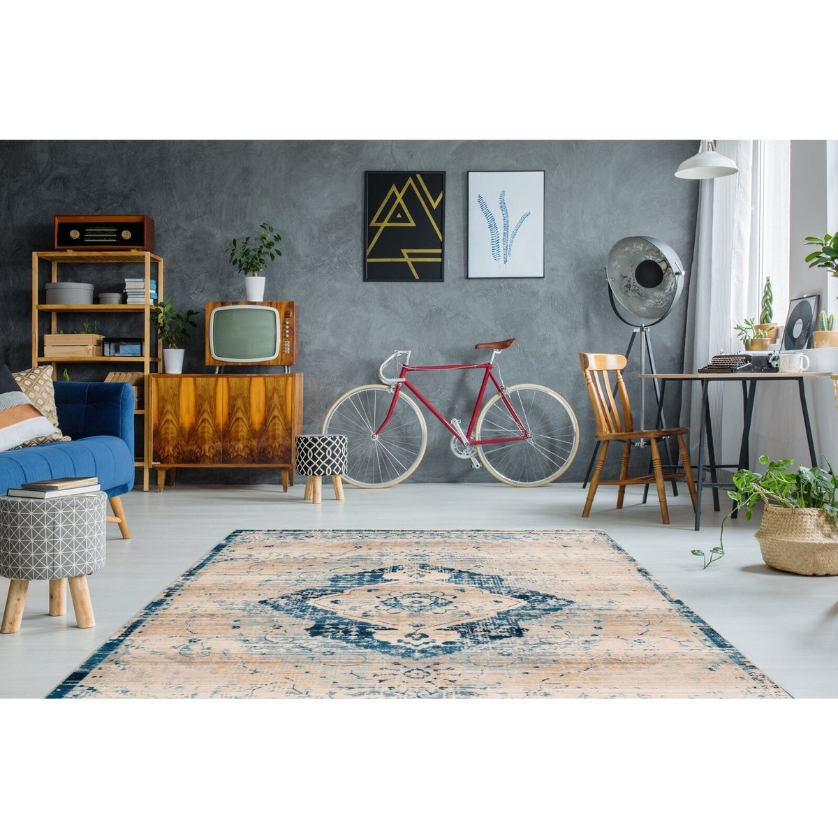 Tapis rectangulaire tissé, BAROQUE beige, bleu, ARTE ESPINA