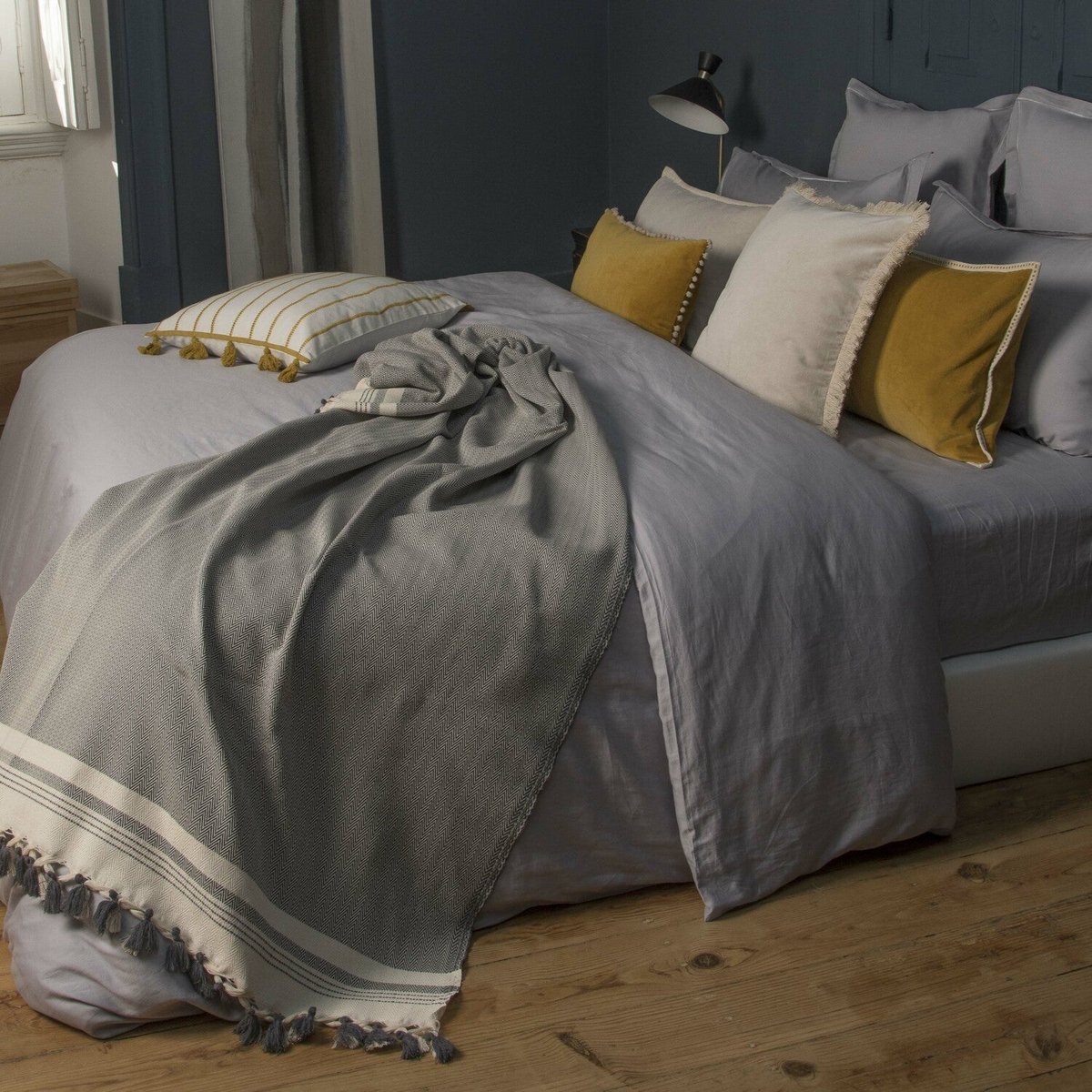Plaid coton IVAN gris moyen, FEBRONIE