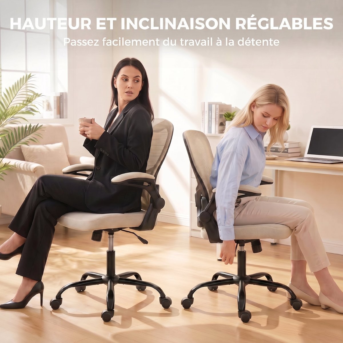 Chaise de bureau Maille (100 % polyester) beige, noir, HOMCOM