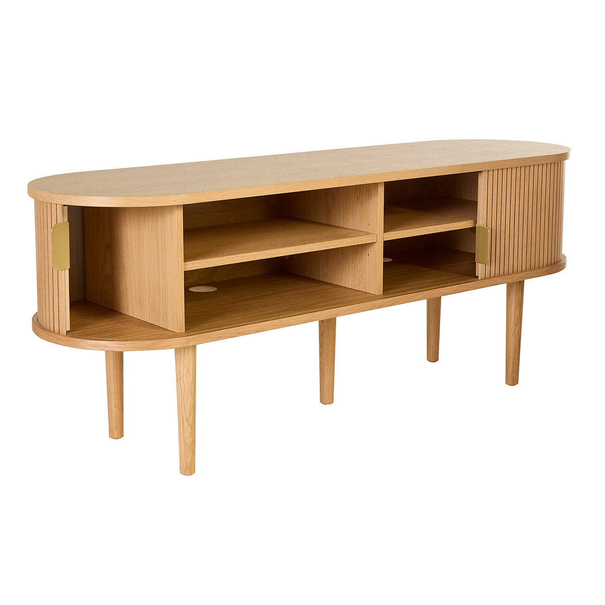 Meuble TV vintage bois clair chêne avec rangements 2 portes coulissantes L138 cm EPIC couleur unique, MILIBOO