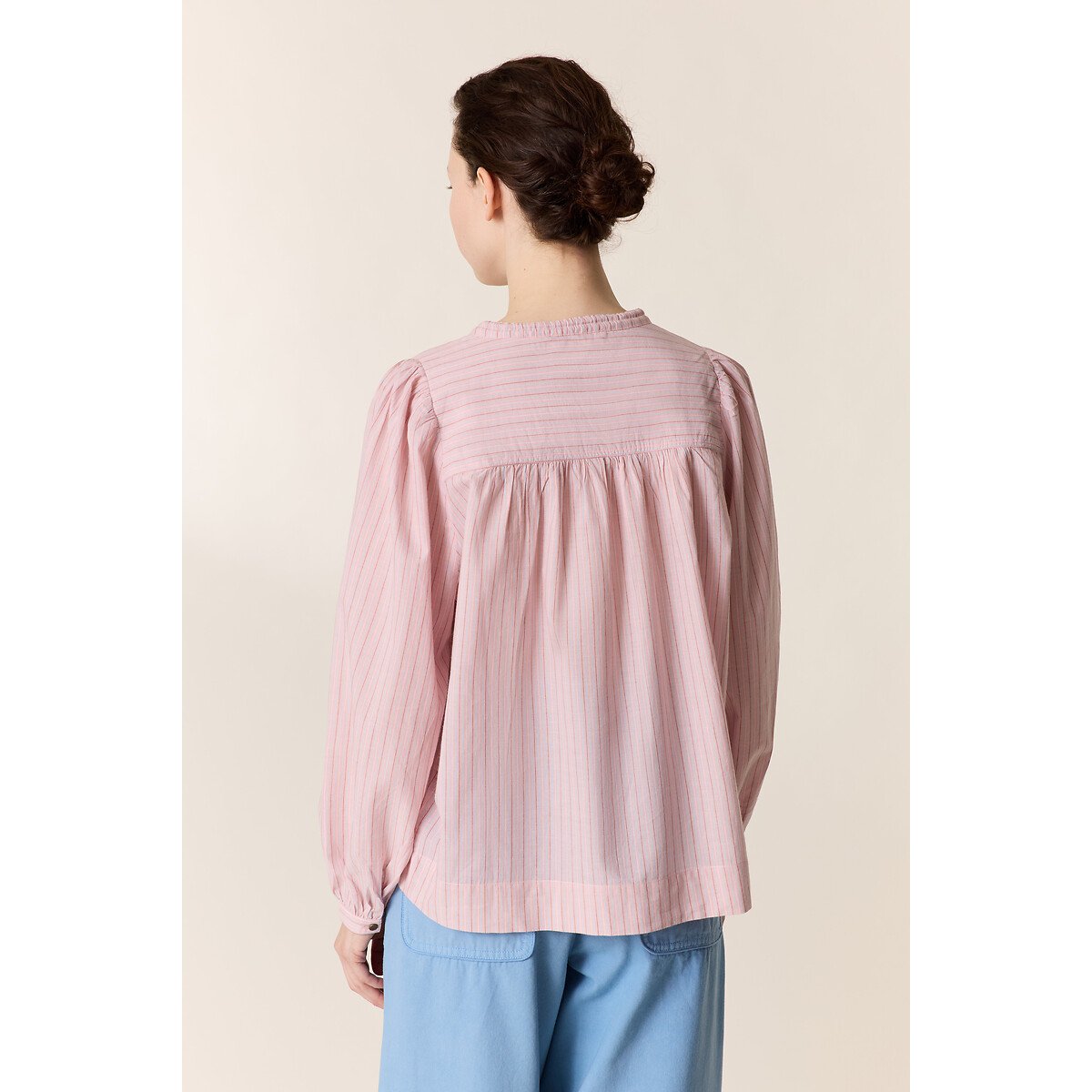 Cem Striped Blouse with Crew Neck and Long Sleeves pink, LEON & HARPER