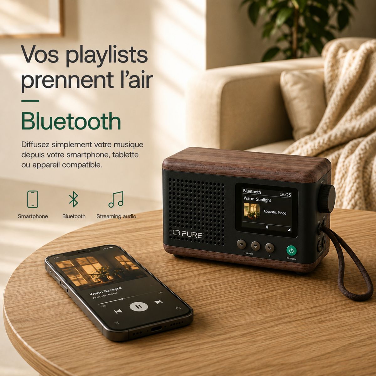 Radio DAB Classic Mini Coffee Black/Walnt couleur unique, PURE
